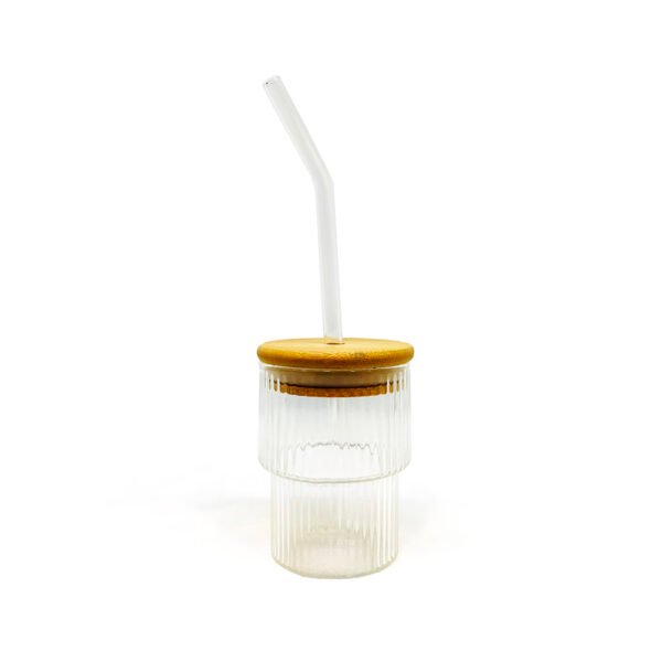 Vaso de vidrio acanalado de 200ml con tapa y sorbete
