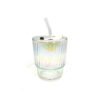 Vaso de vidrio tornasolado rayas con tapa y sorbete 420ml