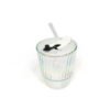 Vaso de vidrio tornasolado rayas con tapa y sorbete 420ml