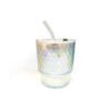 Vaso de vidrio tornasolado círculos con tapa y sorbete 420ml
