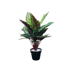 Planta artificial símil Caladium con maceta negra
