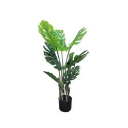 Monstera artificial de 1 metro de alto sobre fondo blanco