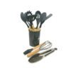 Set x12 utensilios con mango de madera y punta de silicona color