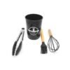 Set x12 utensilios con mango de madera y punta de silicona color