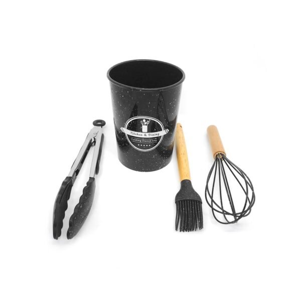 Set x12 utensilios con mango de madera y punta de silicona color