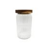 Frasco organizador hermético vidrio rayado con tapa madera 15,5cm