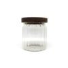 Frasco organizador hermético vidrio rayado con tapa madera 10,5cm