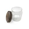 Frasco organizador hermético vidrio rayado con tapa madera 10,5cm