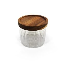 frasco vidrio rayado cierre hermetico 8cm con fondo blanco