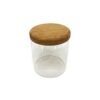 frasco tapa madera vidrio 10,5cm con fondo blanco