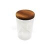 frasco vidrio tapa hermetica madera 15cm con fondo blanco