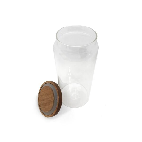 Frasco organizador hermético vidrio liso con tapa madera 20cm