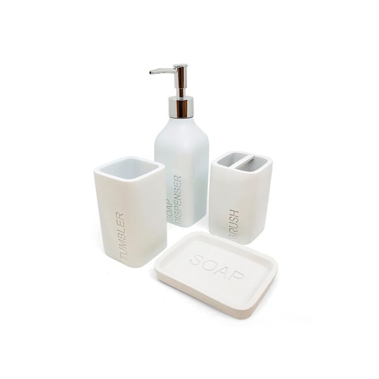 set de baño 4 piezas resina blanco con fondo blanco