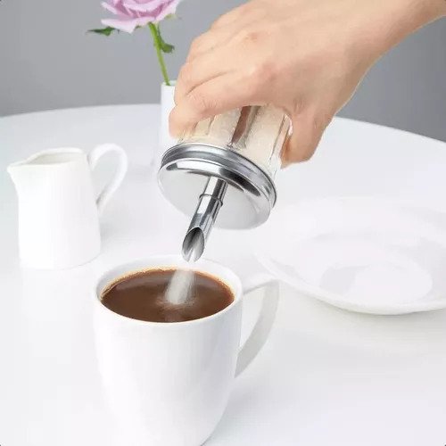 Azucarera de vidrio dosificador azúcar con pico tapa de acero 300ml