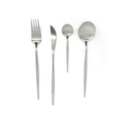 set x16 cubiertos plata matte con fondo blanco