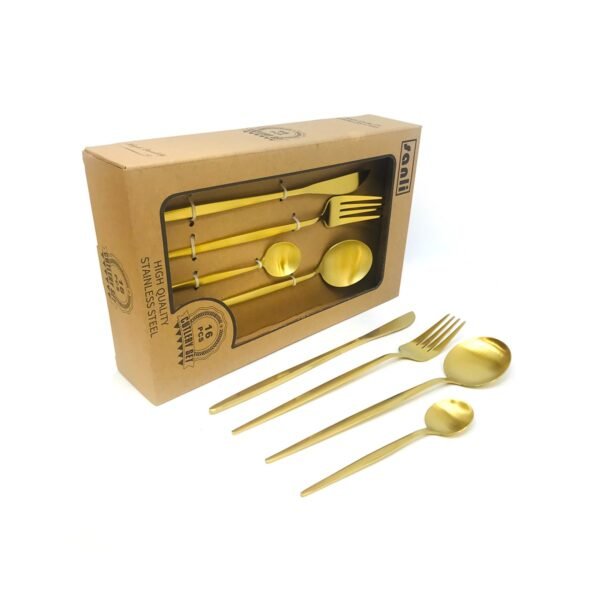 Set cubiertos x16 piezas acero inoxidable color dorado matte