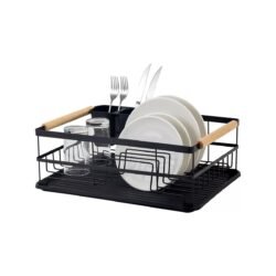 escurridor de platos negro con bandeja con fondo blanco