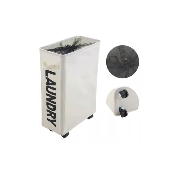 cesto laundry plegable con ruedas con fondo blanco
