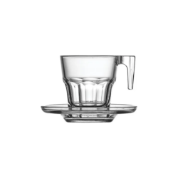 taza con plato pasabahce vidrio