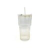 Jarro de vidrio con rayas con sorbete y tapa 450ml