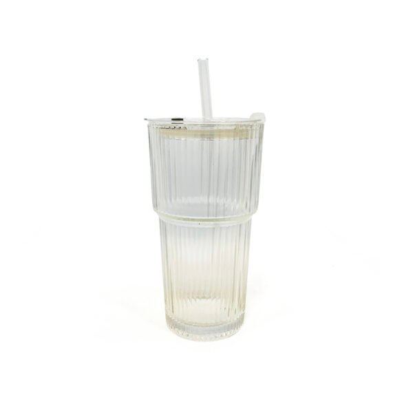 Jarro de vidrio con rayas con sorbete y tapa 450ml