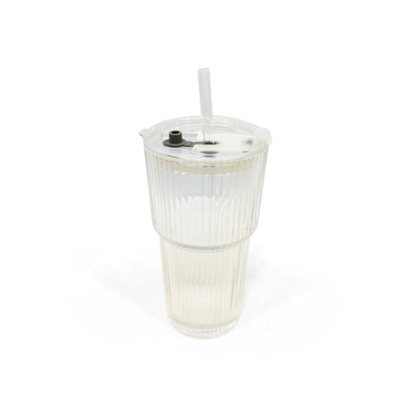 Jarro de vidrio con rayas con sorbete y tapa 450ml