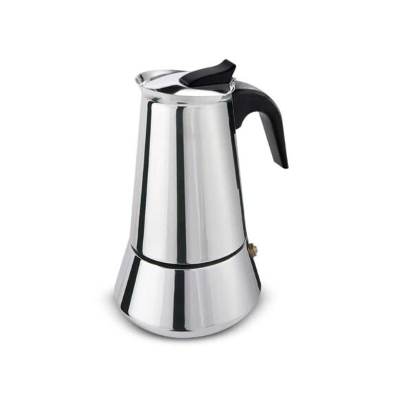 cafetera italiana acero con fondo blanco