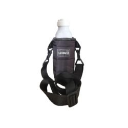 porta botella puffer negro con fondo blanco