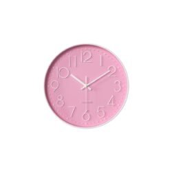 reloj de pared rosa con fondo blanco