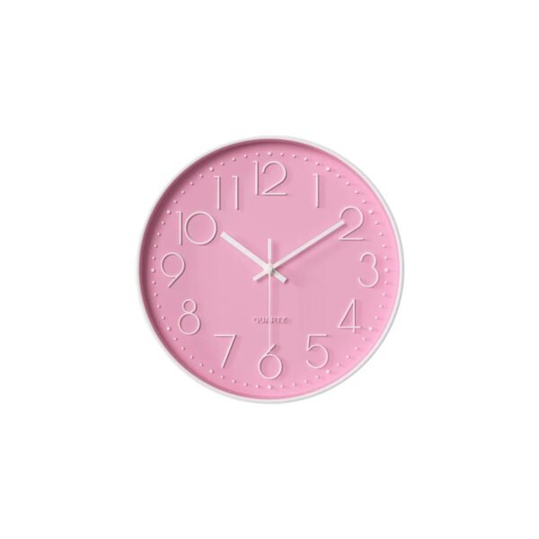 reloj de pared rosa con fondo blanco