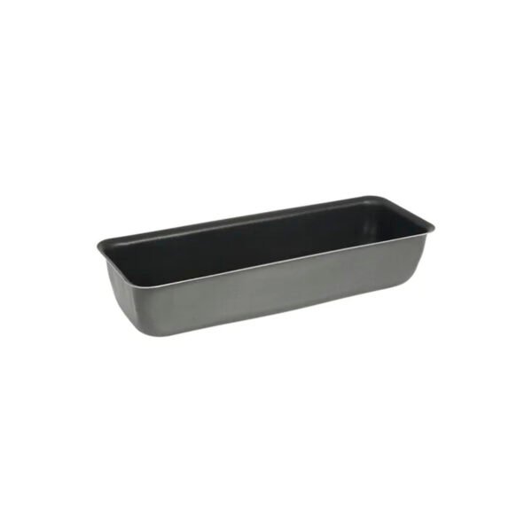 budinera molde de aluminio con antiadherente gris sobre fondo blanco