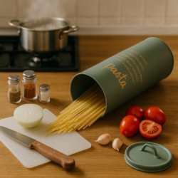 Lata para fideos metálica color verde oliva Línea Campbell´s